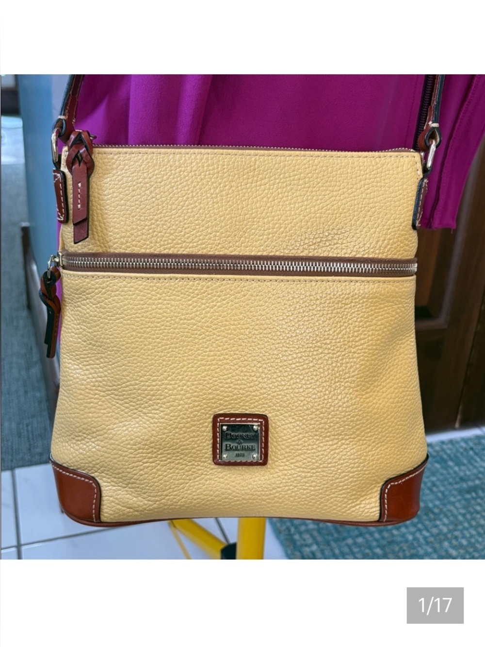 Dooney & Bourke crossbody bag Leather  golden yellow / saddle Brown Trim NWOT